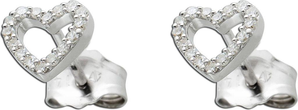 Herzohrstecker Weißgold 585 14K Natur Diamanten 0.09ct