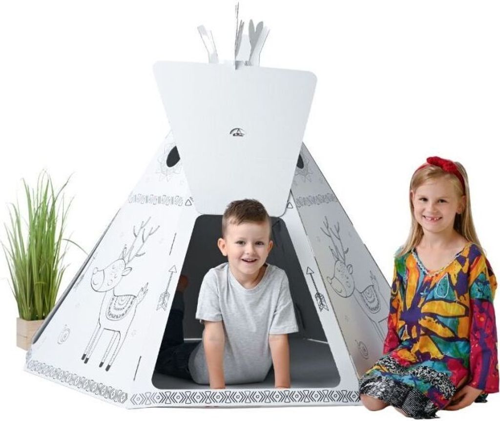 Tektorado Spielhaus aus Pappe Kinder Kinderspielhaus Bemalen Spielen - Tipi-Zelt