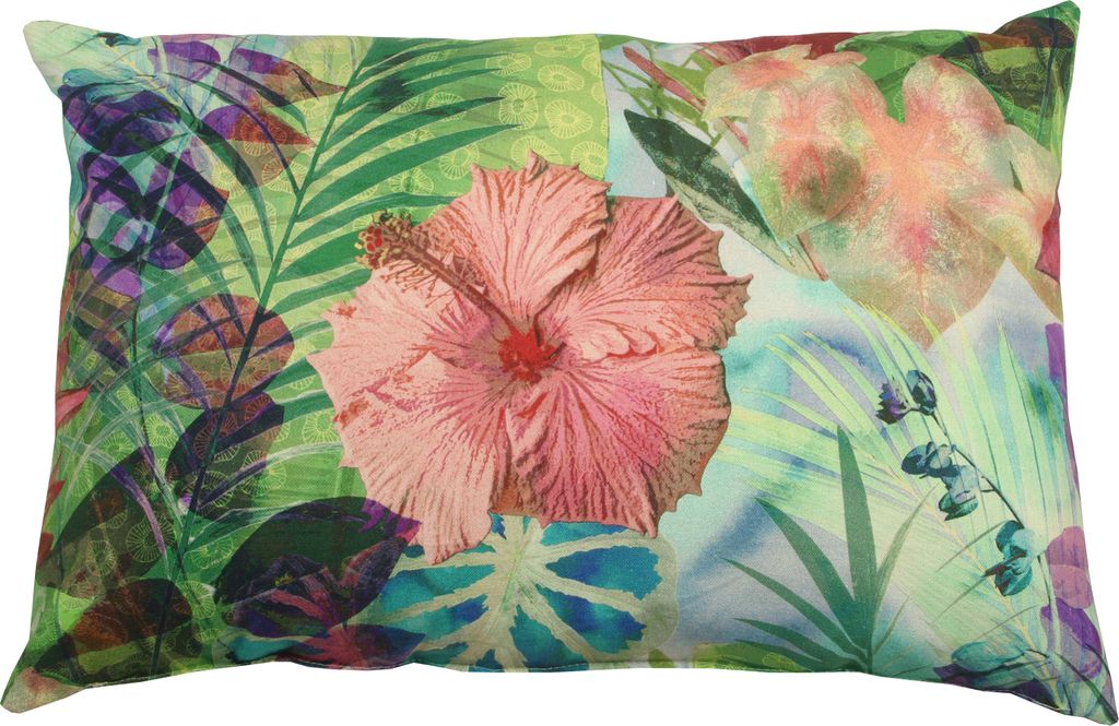 GO-DE Textil, 2er Set Deko-Kissen Sophia 60x40cm, Blume/Blätter bunt, 2944-2118