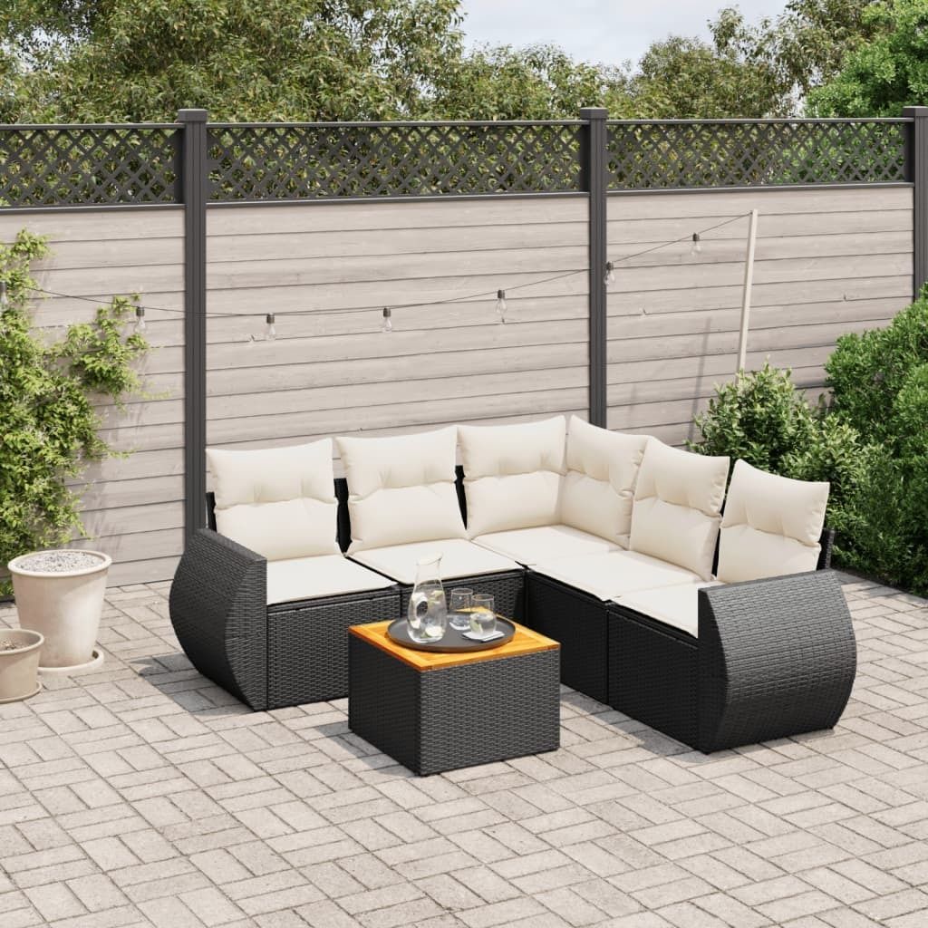 Maison Exclusive - 6-tlg. Garten-Sofagarnitur mit Kissen Schwarz Poly Rattan
