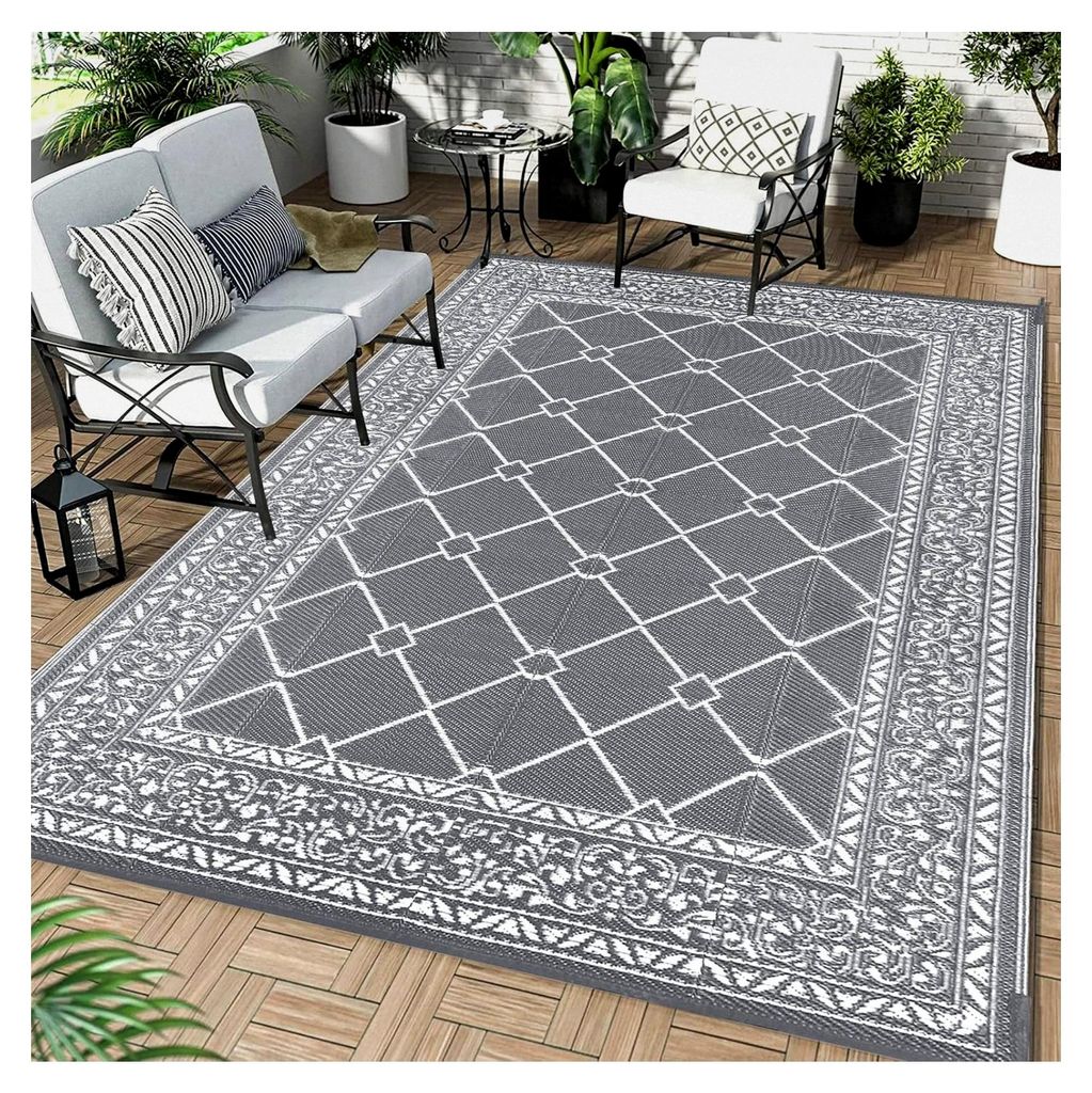 Großer Outdoor-Teppich 180 x 270 cm, Wendbarer Camping-Außenteppich, Strapazierfähige Kunststoff-Flachgewebe-Picknickdecke, Recycelter, Wasserdi...