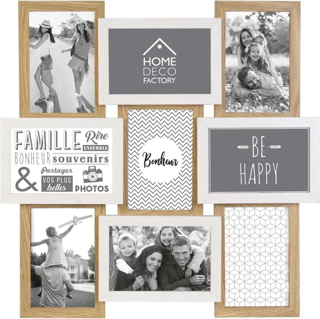 Pêle-mêle photo mural design pour 9 photos coloris beige et marron