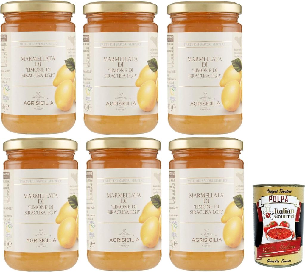 Agrisicilia Marmellata di Limoni di Siracusa IGP, Syrakus-Zitronenmarmelade IGP 6x360 g und Italian Gourmet Polpa 400g