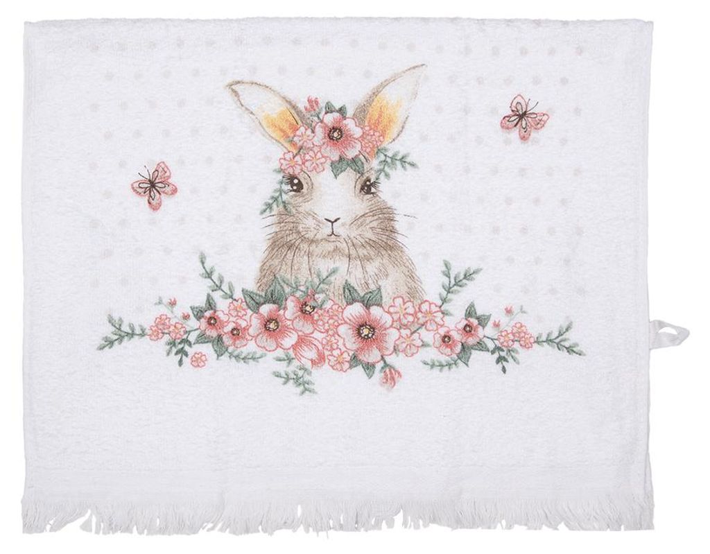 Clayre & Eef Gästehandtuch 40x66 cm Weiß Rosa Baumwolle Produktbild 