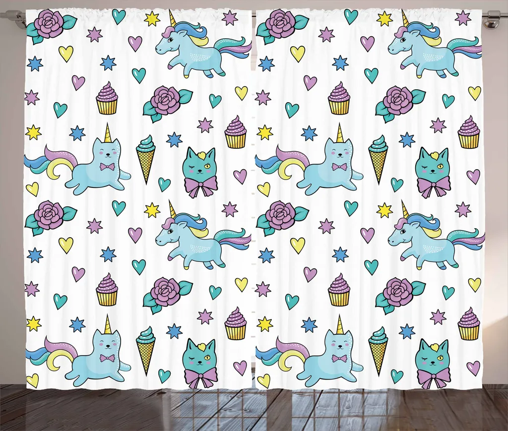 Tenda Abakuhaus Gatto Unicorno 280x175 cm - Cameretta Magica Blu Lavanda