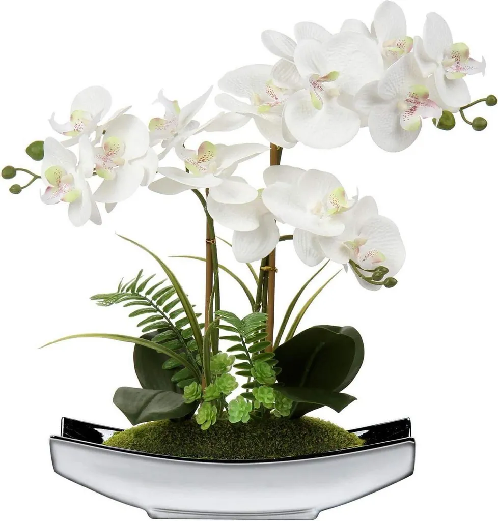 Orchidée blanche artificielle 38cm pot argenté design réaliste luxe