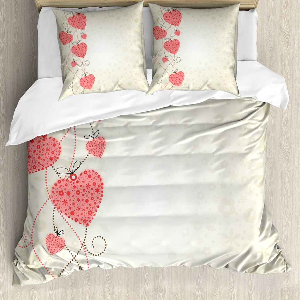 ABAKUHAUS Romantisch Bettbezug, Abstraktes Motiv Herzen, Milbensicher Allergiker geeignet mit Kissenbezügen, 155 cm x 220 cm - 80 x 80 cm, Coral B...