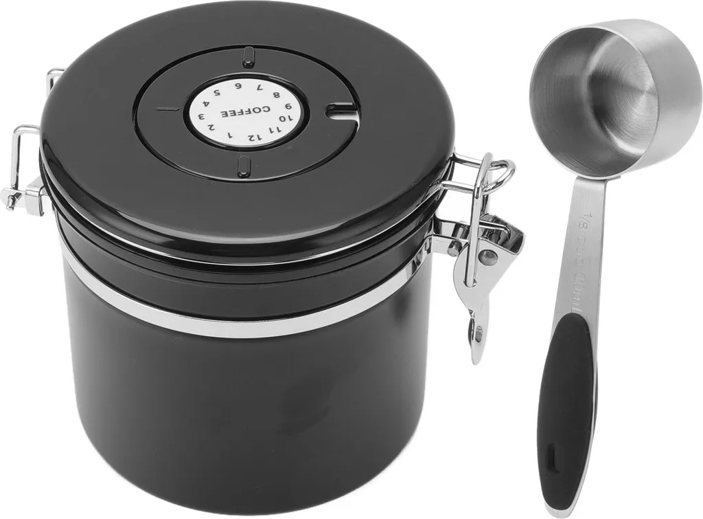 Boîte à café 1.2L en acier inoxydable noir avec cuillère doseuse 30ml