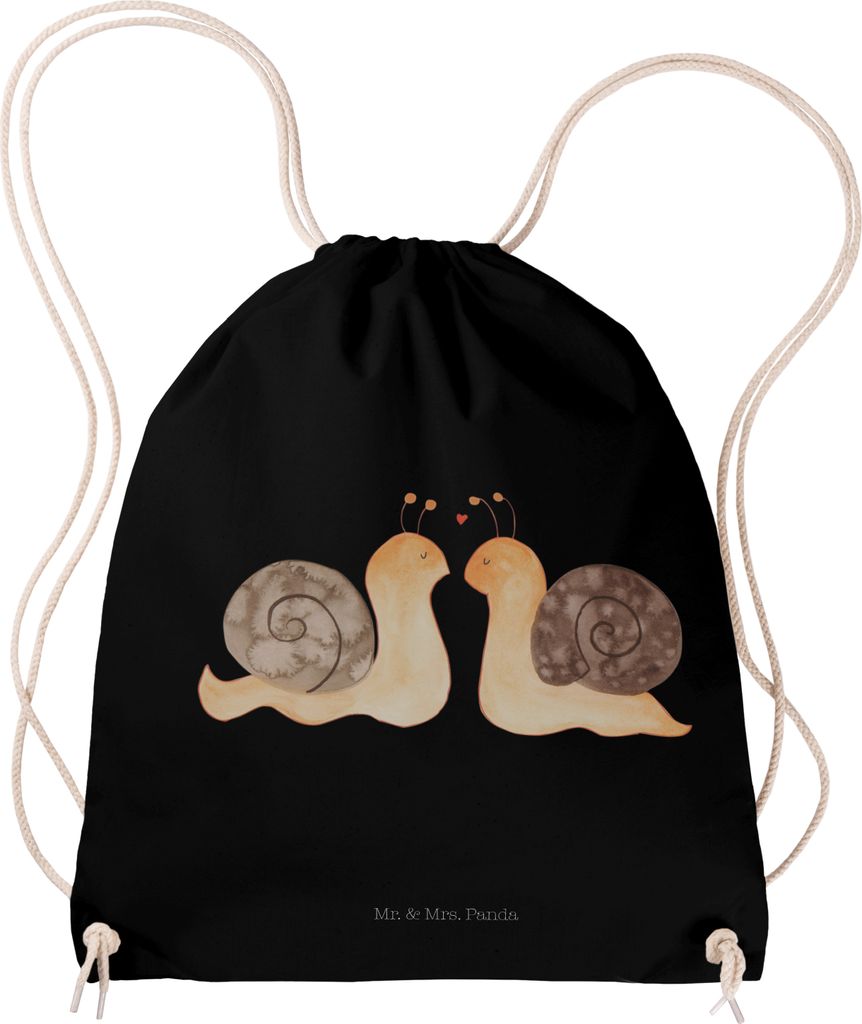 Mr. & Mrs. Panda Jutebeutel Schnecken Liebe - Schwarz - Geschenk, Freundin, Zufrieden, Verliebt, stoff rucksack, Kleiner, sporttasche klein, Sportb...
