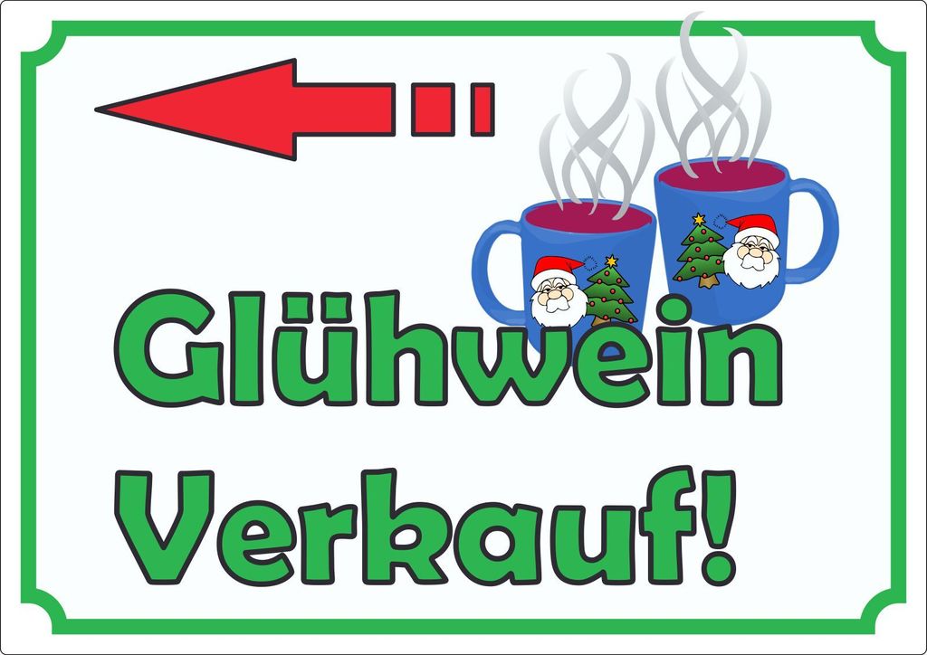 Glühwein Werbeaufkleber mit Pfeil nach links Aufkleber A8 (52x74mm)