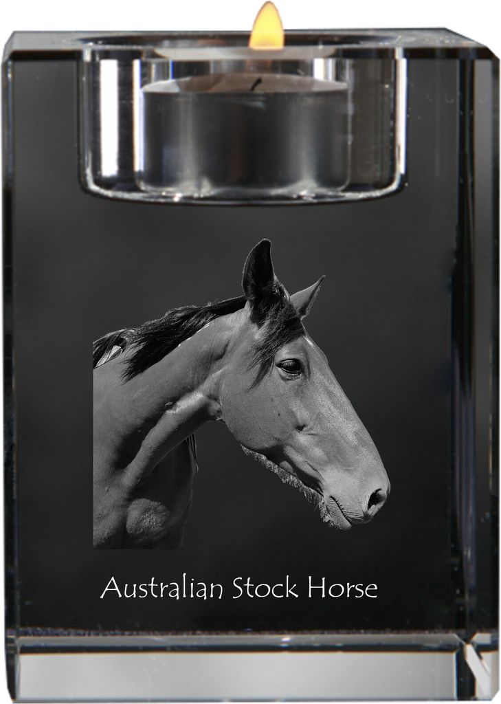 Australisches Zuchtpferd - Kerzenhalter mit Bild eines Pferdes, Teelichthalter aus Kristall, personalisiertes Geschenk der Marke Art-Dog
