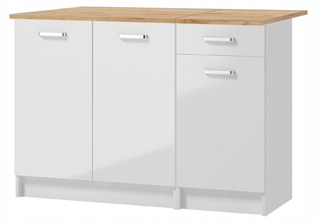 Zestaw Szafek Kuchennych 120 x46 cm Biały Połysk z Blatem Zdjęcie produktu 