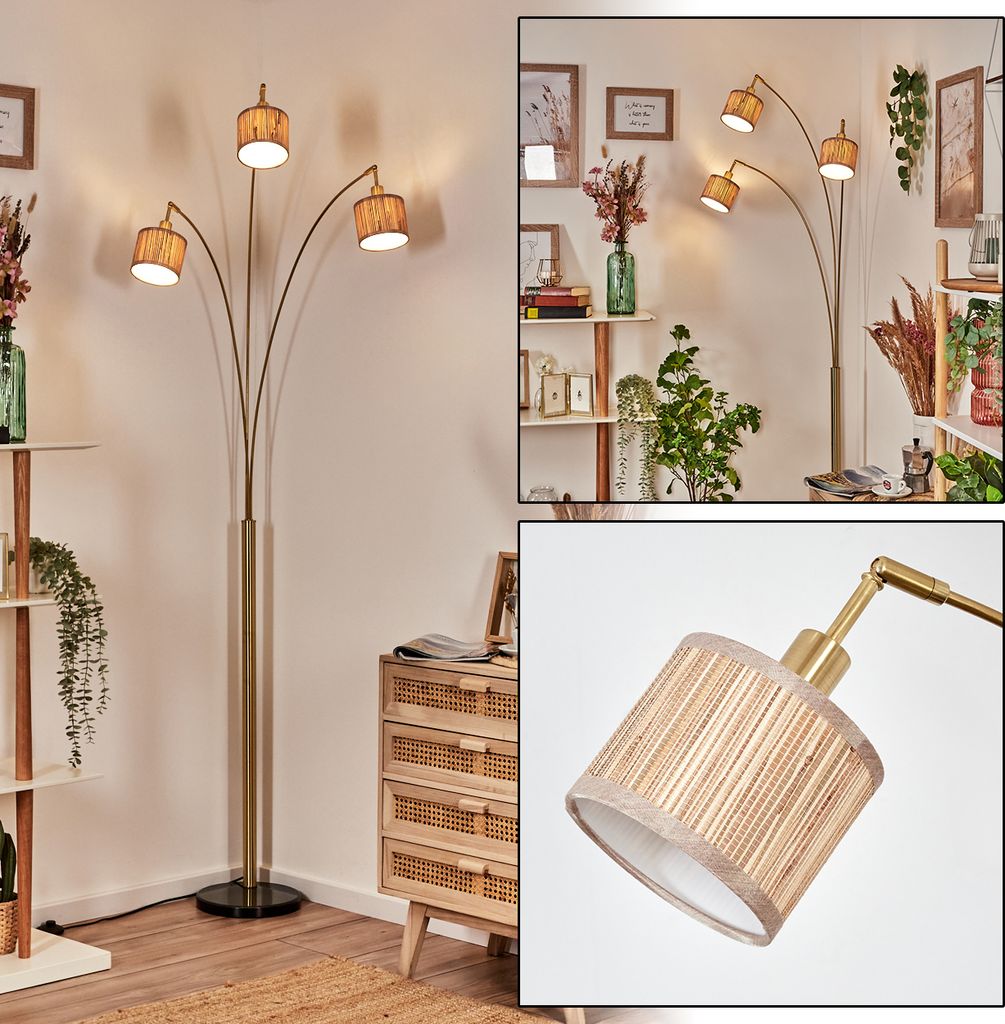 Arenabianca Stehlampe aus Metall/Seegras/Stoff in Schwarz/Messing/Natur/Schwarz
