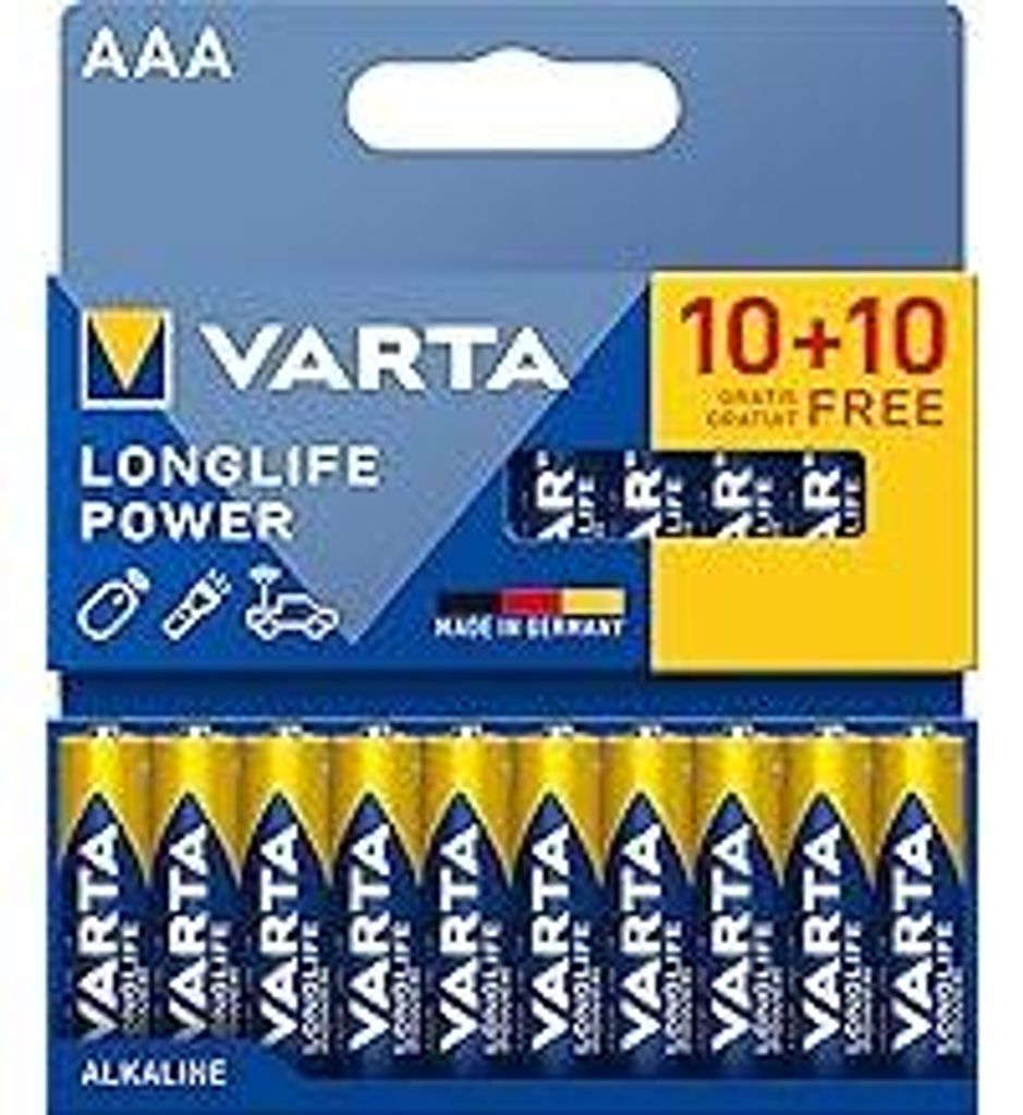 VARTA Batterien AAA, 10+10 (20 Stück), Longlife Power, Alkaline, 1,5V, ideal für Spielzeug, Funkmaus, Taschenlampen, Verpackung zu 90% recycelt, ...