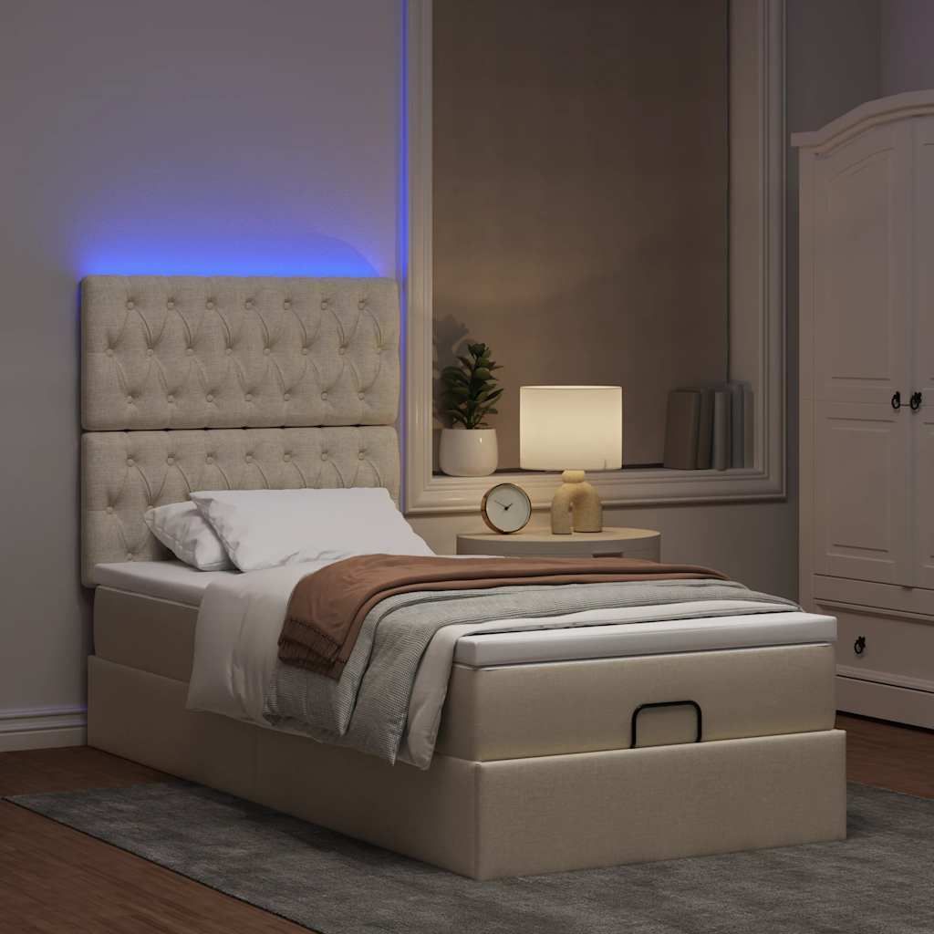 Maison Exclusive - Ottoman-Bett mit Matratze & LEDs Creme 90x190 cm Stoff