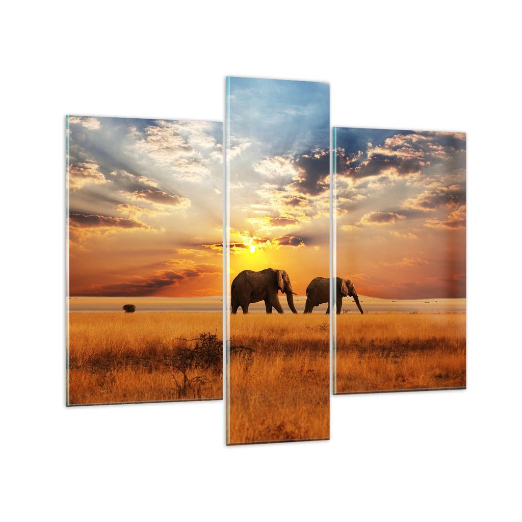 Bilder auf glas - Elefanten Safari Dschungel Busch - 95x80cm - Glasbilder - Wandbilder - Kunstdruck - zum Aufhängen bereit - Wanddekoration aus Gl...