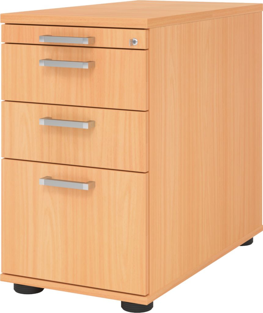 bümö office Standcontainer - mit Hängeregistratur - Nachbildung: Buche, Griff: Chromgriff (Metall)