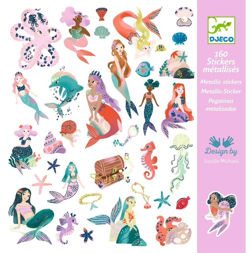 Djeco-160 Glitzer-Sticker: Meerjungfrauen