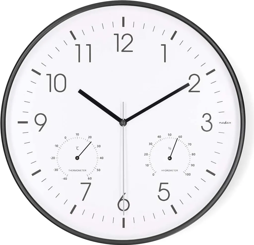 Horloge murale silencieuse 300 mm avec thermomètre et hygromètre précis