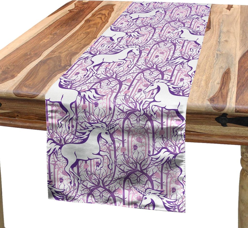 ABAKUHAUS Einhorn Tischläufer, Eine Fantastische Einhorn Figur Für das Kinderzimmer im Fantastischen Märchen Wald, 40 x 180 cm, Lila
