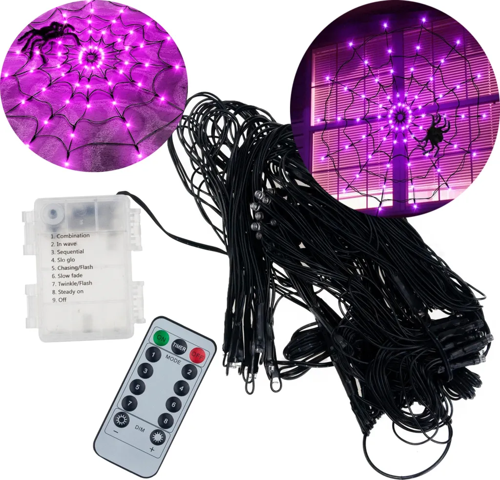 Toile d'araignée 70 LED Violette Halloween - Éclairage étanche et fixe