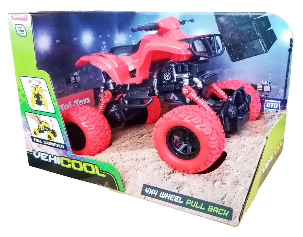 QUAD Geländefahrzeug 16cm mit Rückzugmotor Federungssystem aus Kunststoff ATV Modellauto Modell Auto Spielzeugauto 61 (Rot)