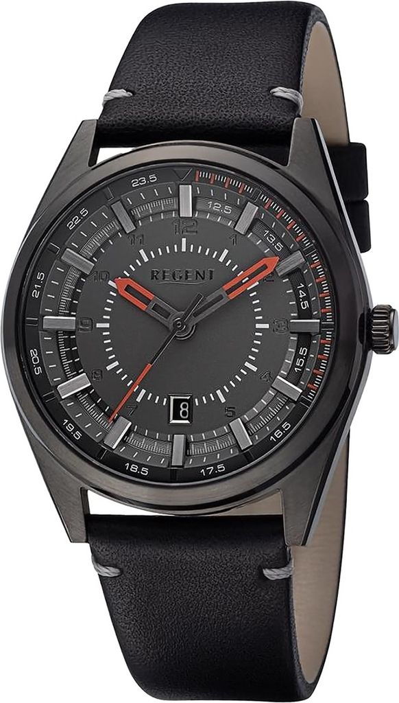 Regent Leder Herren Uhr Armbanduhr Quarz schwarz Lederarmband D2URBA764