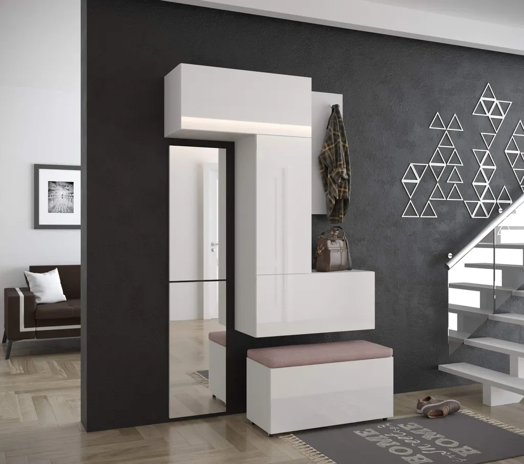 Furnitech F8 Meuble d'entrée avec Vestiaire et Miroir Blanc F8-20W-HG2