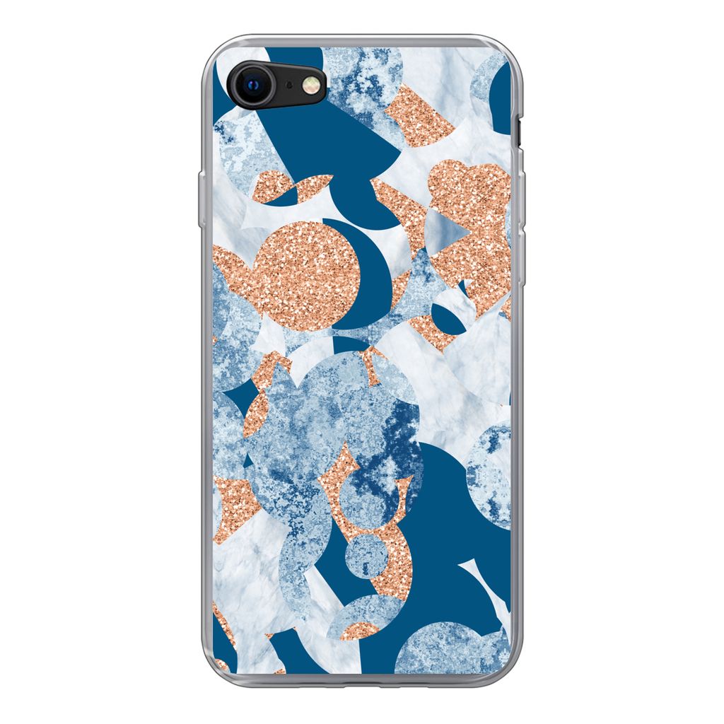MuchoWow Handyhülle Schutzhülle Hülle für iPhone 8 Marmor - Geometrische Formen - Glitter Silikon Softcase Handy Hülle - Schutzhaube