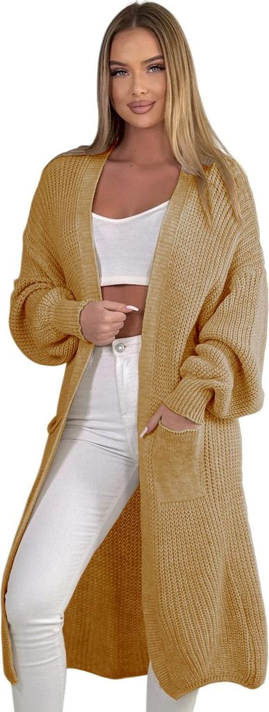 384 Mississhop Longstrickjacke extra lange Strickjacke Cardigan Jacke Camel