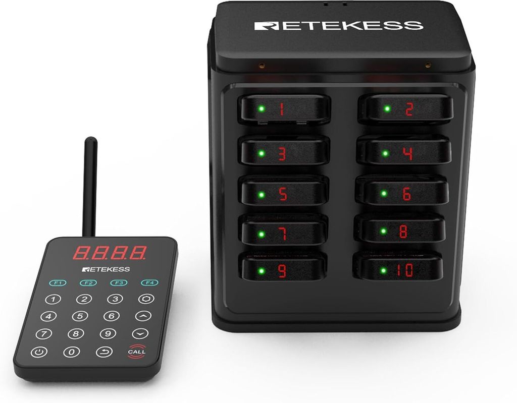 Retekess TD177 Pager Rufsystem, Restaurant Pager, Outdoor 500M, Automatische Kopplung, IP67 Wasserdicht, Gruppenruf Funktion, 10 Gastro Pager für Bar