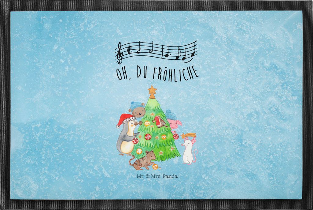 Mr. & Mrs. Panda fußmatte Weihnachtsbaum schmücken 40 x 60 cm - Eisblau - Geschenk, Schuhabstreifer, Weihnachten, Bodenvorleger, Gummimatte, Schm...