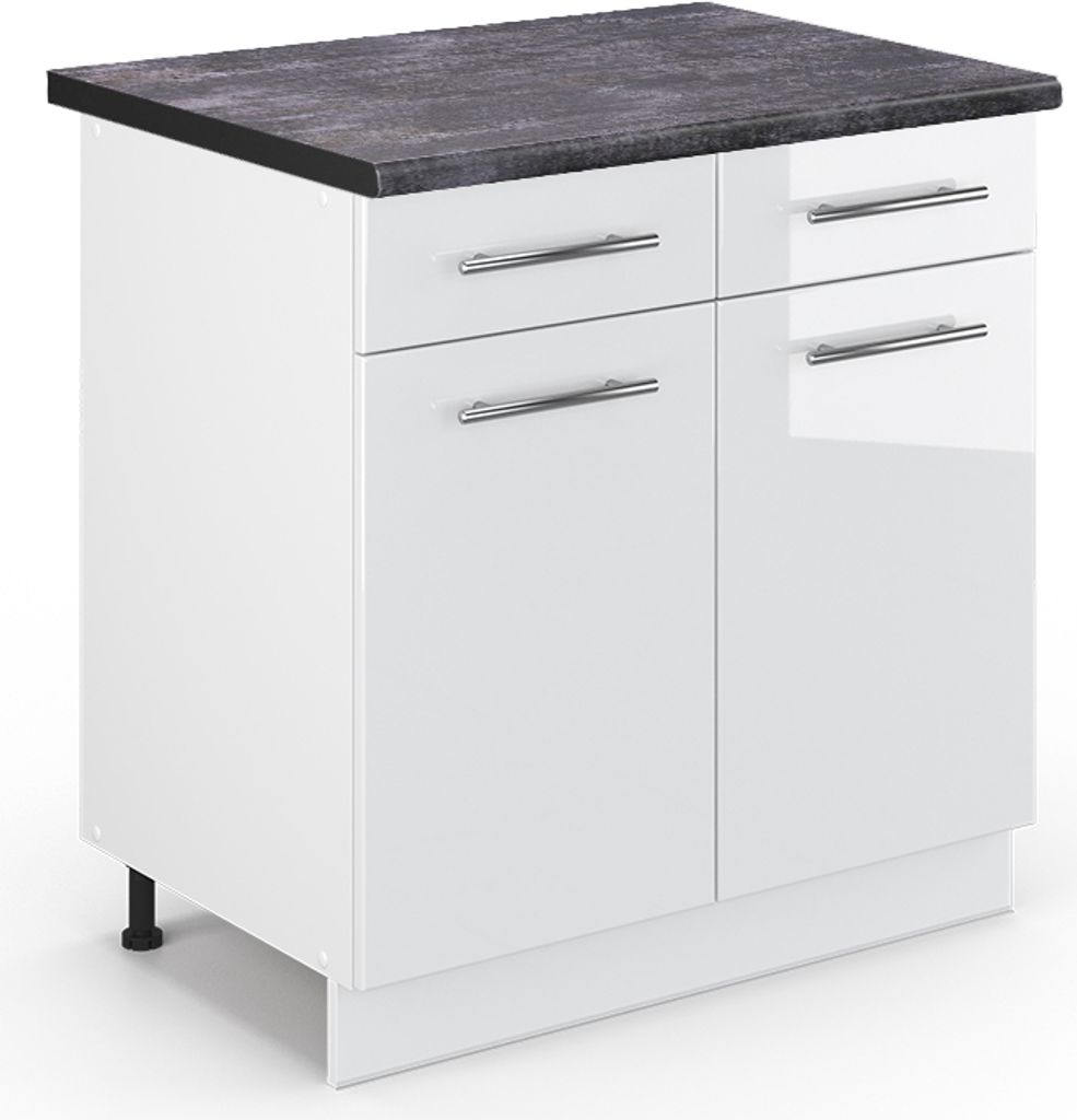 Küchenunterschrank Vicco Fame-Line Weiß Hochglanz 80 cm , AP Anthrazit, Model 45624