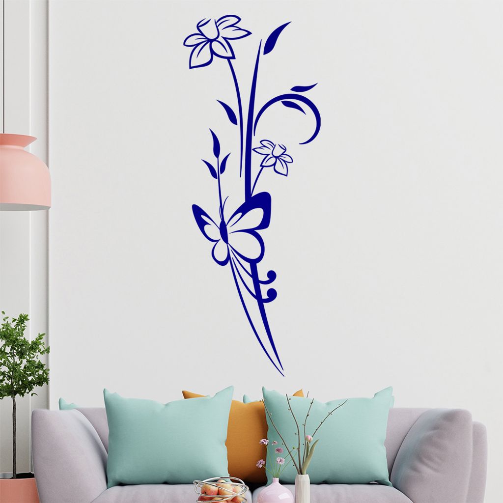 Schmetterling am Halm Wandtattoo in 6 Größen - Wandaufkleber Wall Sticker - Dekoration, Küche, Wohnzimmer, Schlafzimmer, Badezimmer