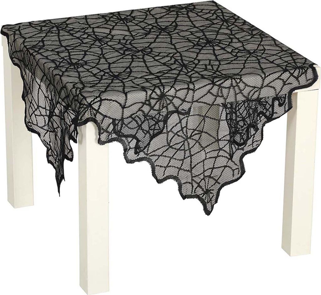 Schwarze Spinnweben Spitzen Tischdecke 100x75cm Produktbild 