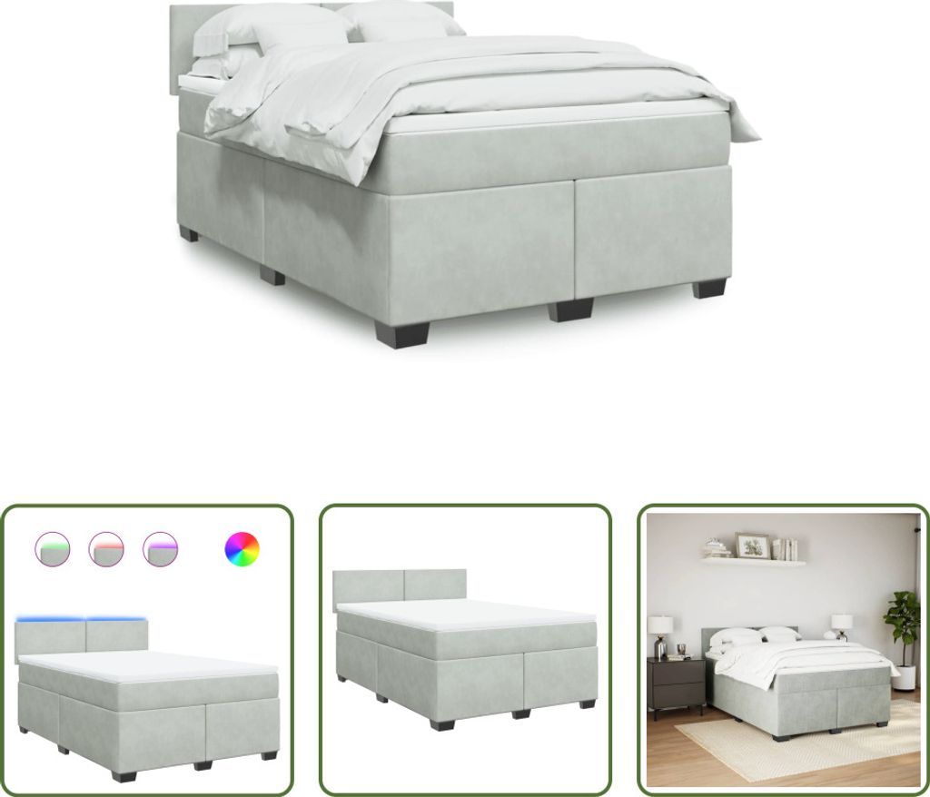 The Living Store Boxspringbett mit Matratze Hellgrau 140x190 cm Samt