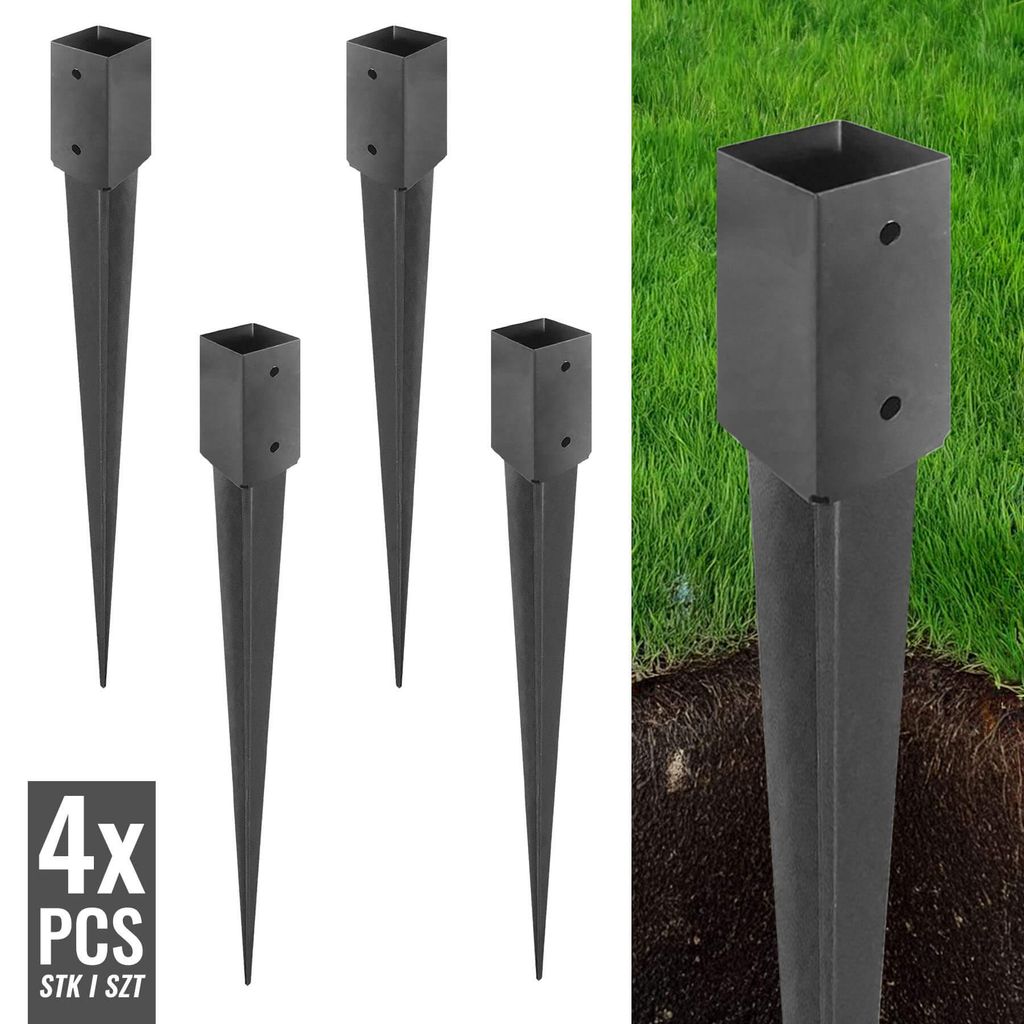 Adgo, Pfostenanker Einschlagen, Bodenhülse, Pfostenträger, Graphit 4 Stk, 100x750mm