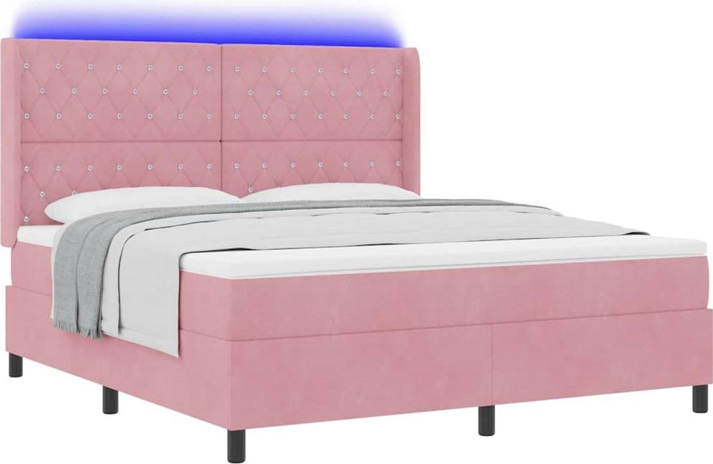 Boxspringbett mit Matratze mit LED Rosa 180 x 200 cm Samt