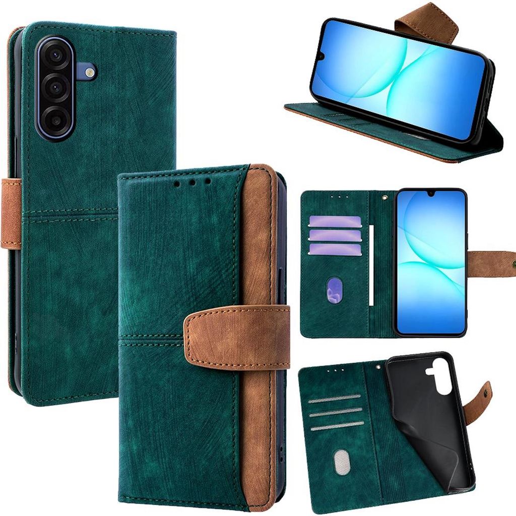 Kunstleder Hülle für Samsung Galaxy A17 5G mit Kartenfächern & RFID Schutz Grün