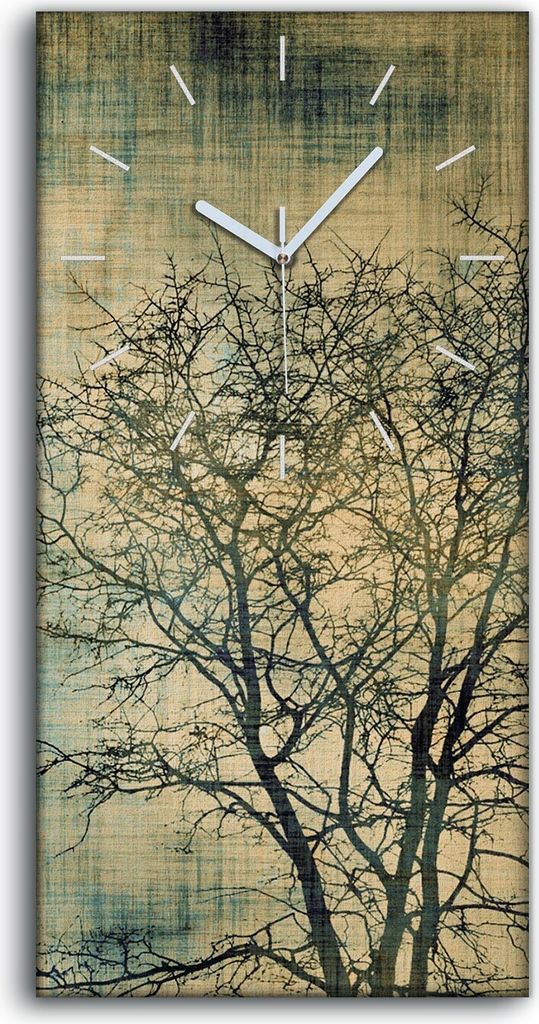 Wanduhr Leinwand Bild Uhr 30x60 Bild Grunge Rahmen mit Baumsilhouette - weiße Hände