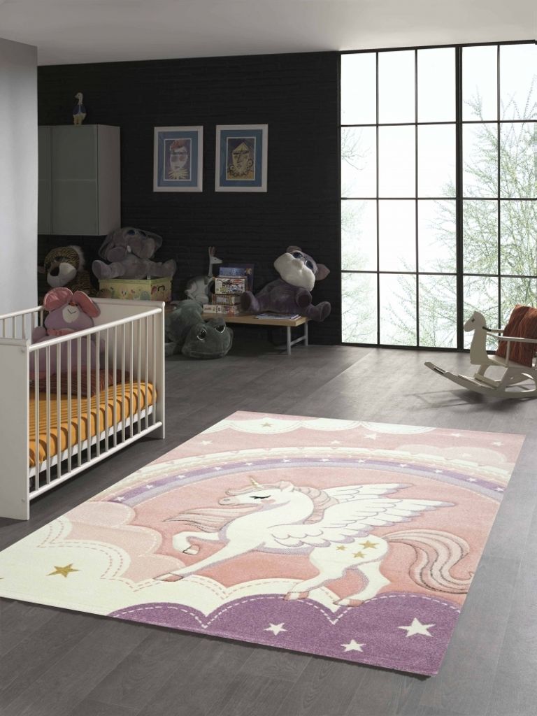 Kinderzimmer Teppich Einhorn Regenbogen creme rosa Größe - Produktbild 