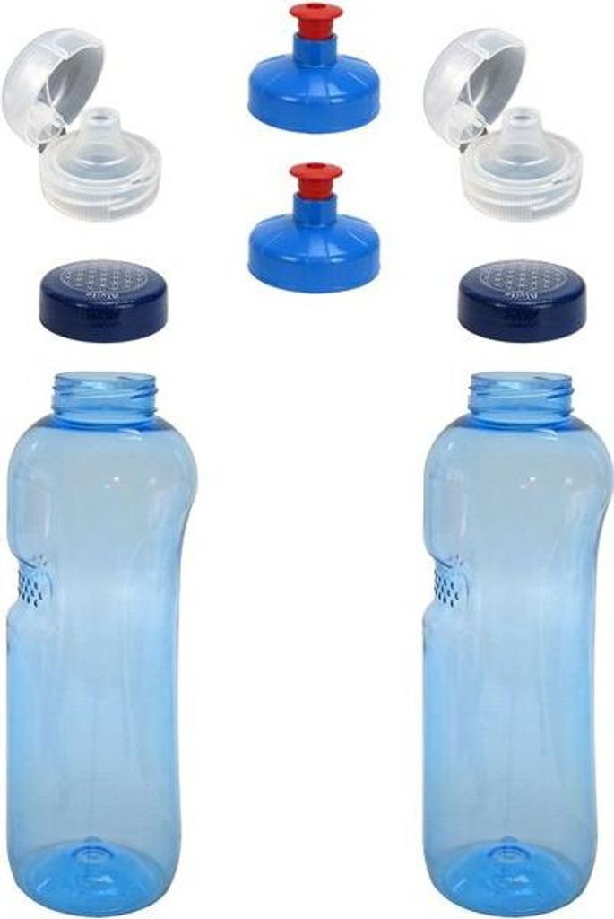 2x 1,0L Kavodrink Wasserflasche mit Lebensblume Deckel + 2x FlipTop + 2x Push-Pull