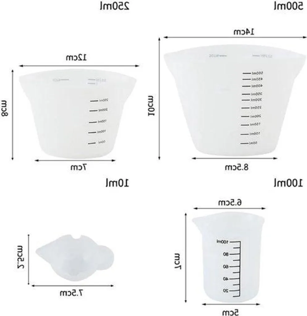 Lot de 6 gobelets doseurs en silicone avec graduations pour résine époxy