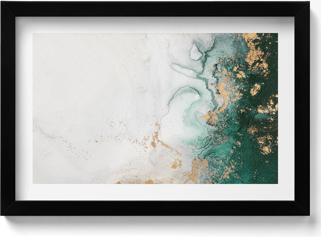 Abstrakte Komposition mit Gold– Wandbild mit Rahmen – Gerahmtes Bild – Wanddekoration – 30x20 cm – Schwarz Rahmen