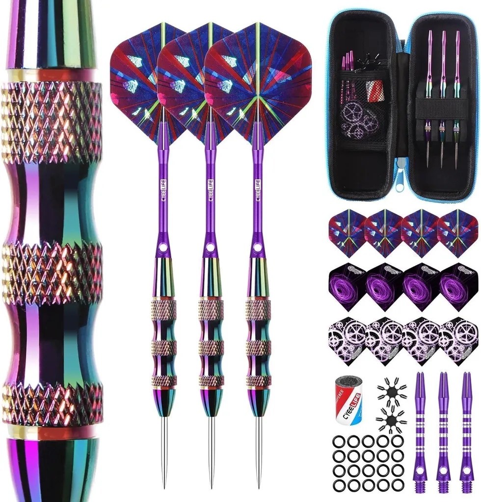 Fléchettes avec Shafts Aluminium et Aiguiseur Set 22g Steel Darts Pro