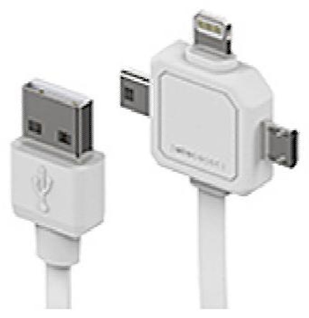 allocacoc Power USB Kabel 9002/UC80CN mit Light ning, Micro-USB und Mini-USB Anschlüssen, weiß