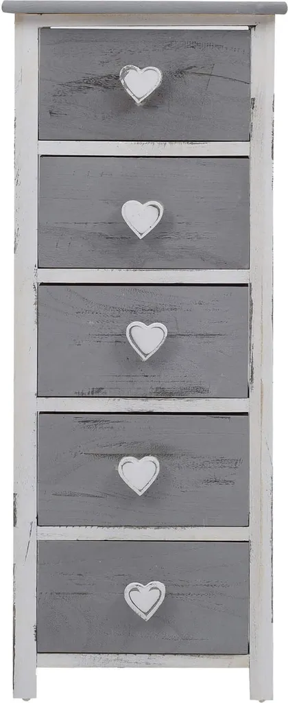 Commode 5 tiroirs en bois avec boutons cœur pour chambre et salon