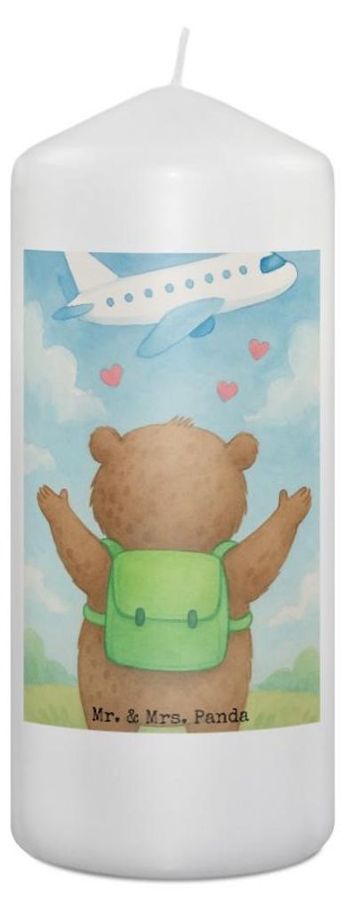 Mr. & Mrs. Panda Kerze Bär Flugzeug Design 19 x 8 cm - Weiß - Geschenk, für Frauen, Valentinstag, Erinnerungslicht, Freund, Freundin, Zylinderke...