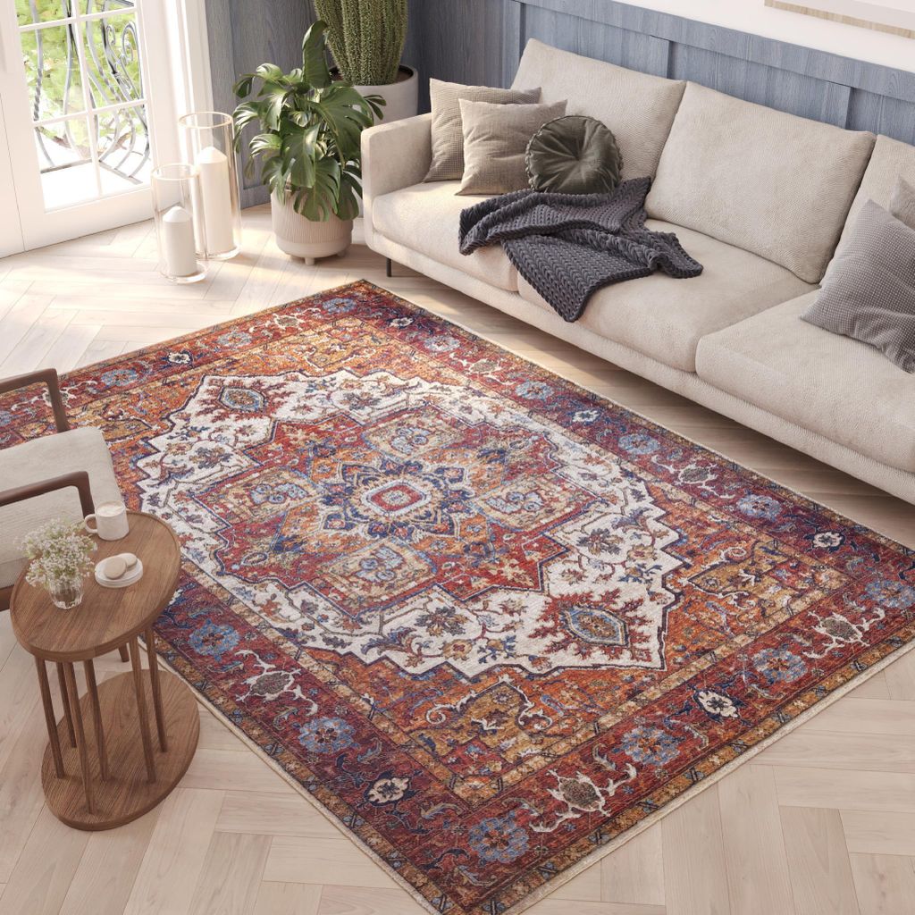 Tapis de salon Marron Beige Classique Ornement Floral 200 x Image du produit 