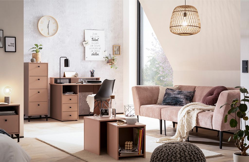 Jugendzimmer Set 5-teilig in apricot mit Couchtisch